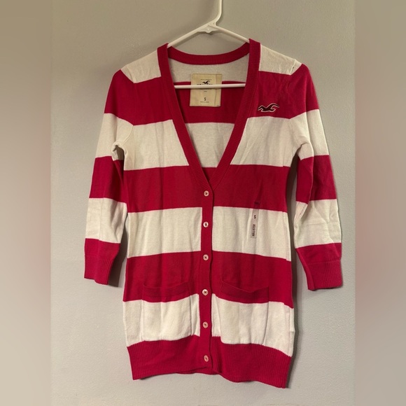 Hollister Pink and White Striped Cardigan - Picture 1 of 5